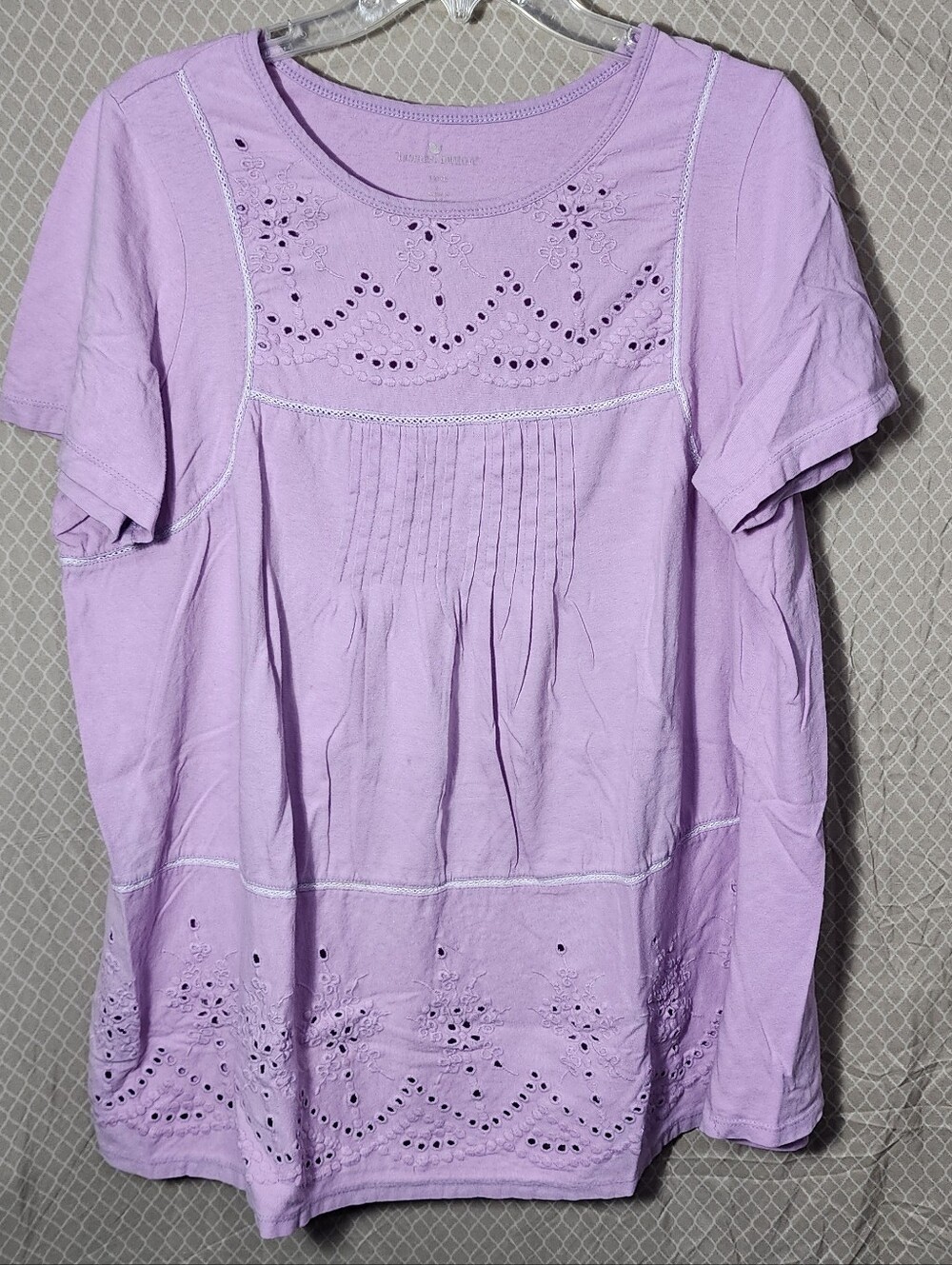 Woman Within Embroidered Eyelet Pintucked Tunic Lilac Women's 18/20 Used